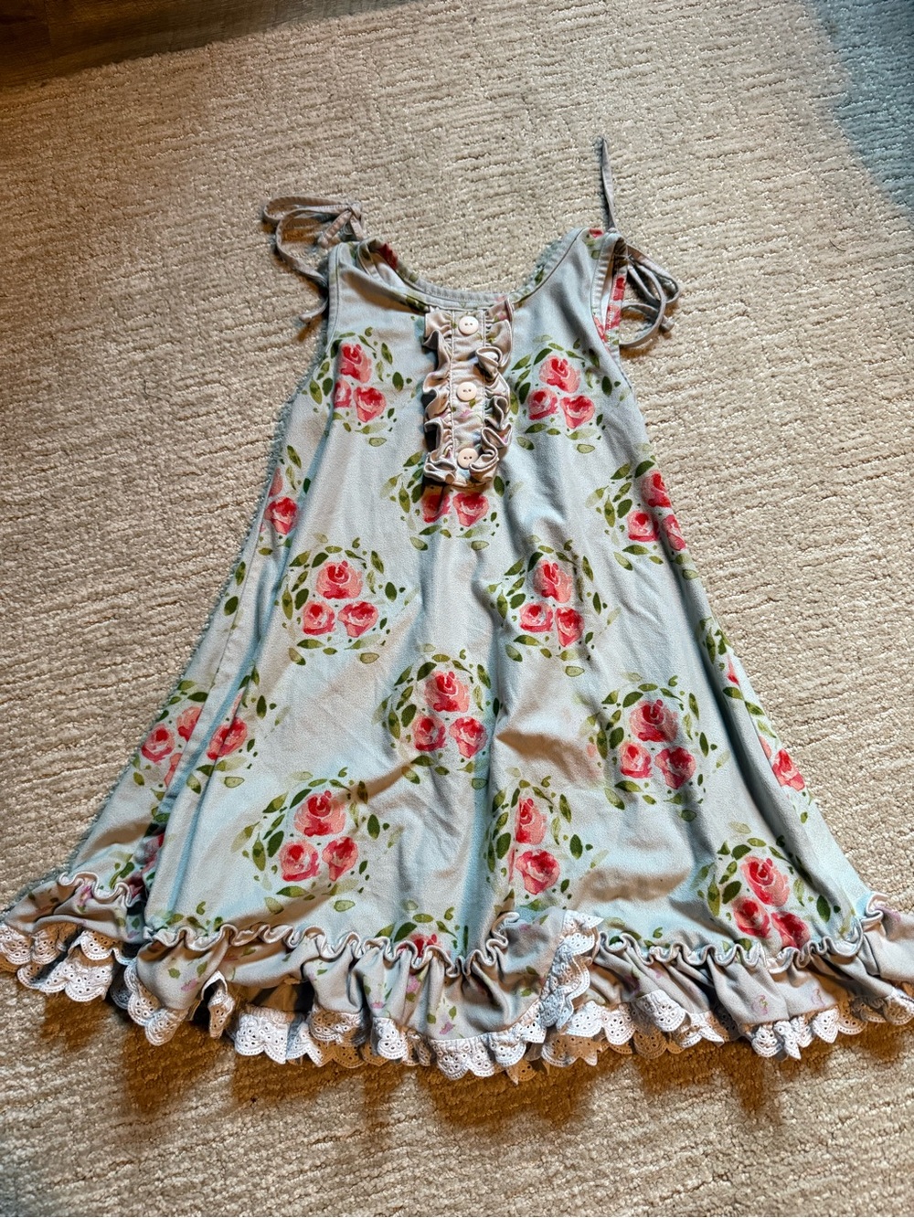 Sweethoney girls Floral Ruffle gown - Pink Roses on Light Blue
